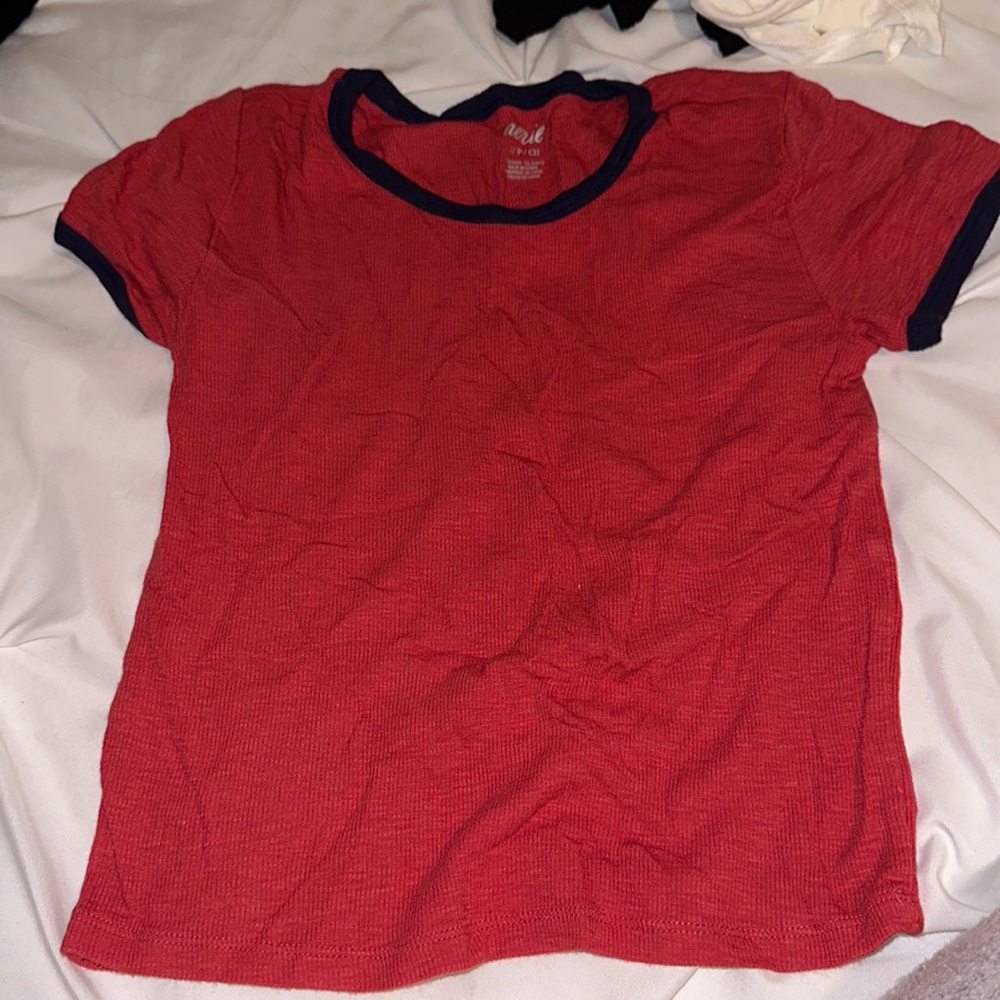 American eagle read with blue sleeve baseball tee